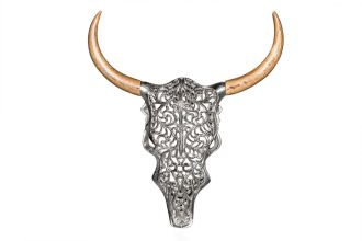Nástěnná dekorace EXOTIC BULL 60 CM stříbrná/masiv mango Nástěnná dekorace EXOTIC BULL 60 CM stříbrná/masiv mango