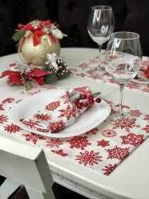 Vánoční prostírání na stůl 30x45 CM červené sněhové vločky na bílém podkladu Vánoční prostírání na stůl 30x45 CM červené sněhové vločky na bílém podkladu