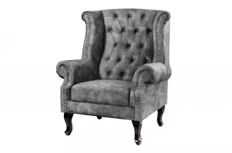 Křeslo CHESTERFIELD antik šedé samet Křeslo CHESTERFIELD antik šedé samet