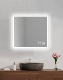 Zrcadlo MOONLIGHT 80x70 CM s LED podsvícením a meteostanicí Zrcadlo MOONLIGHT 80x70 CM s LED podsvícením a meteostanicí
