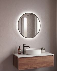 Kruhové zrcadlo AMBIENTE 60 CM s LED podsvícením po celém obvodu v černém hliníkovém rámu Kruhové zrcadlo AMBIENTE 60 CM s LED podsvícením po celém obvodu v černém hliníkovém rámu