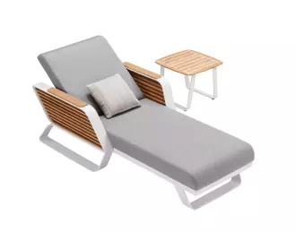 Zahradní lehátko WING WHITE GREY s odkládacím stolkem s jachtařským lepidlem Zahradní lehátko WING WHITE GREY s odkládacím stolkem s jachtařským lepidlem