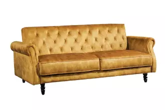 Pohovka MAISON BELLE 220 CM tmavě žlutá samet rozkládací Pohovka MAISON BELLE 220 CM tmavě žlutá samet rozkládací