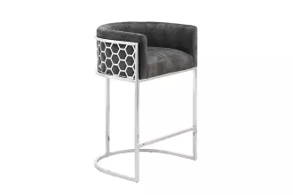 Barová židle ELEGANCE 88 CM šedá/stříbrná samet Barová židle ELEGANCE 88 CM šedá/stříbrná samet