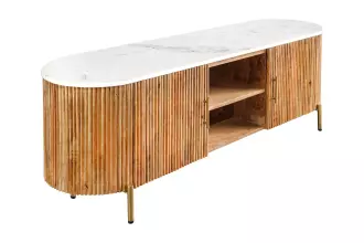 Televizní stolek TRES CHIC 140 CM bílá/přírodní mramor/masiv mango Televizní stolek TRES CHIC 140 CM bílá/přírodní mramor/masiv mango