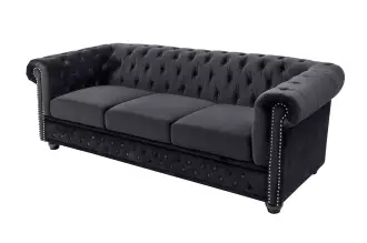Pohovka CHESTERFIELD 3M 205 CM černá samet Pohovka CHESTERFIELD 3M 205 CM černá samet