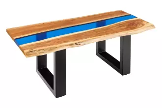 Konferenční stolek LIQUID 110 CM masiv akácie/modrý epoxidový pás Konferenční stolek LIQUID 110 CM masiv akácie/modrý epoxidový pás