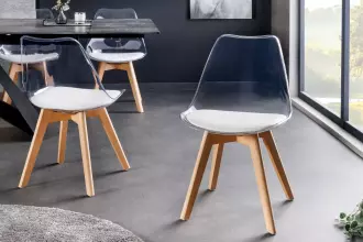2SET jídelní židle SCANDINAVIA TRANSPARENT průhledná bílá/přírodní