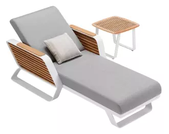 Zahradní lehátko WING WHITE GREY s odkládacím stolkem Zahradní lehátko WING WHITE GREY s odkládacím stolkem