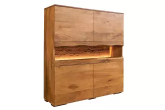 Vysoká komoda GRAND s LED osvětlením 120 CM hnědá masiv mango