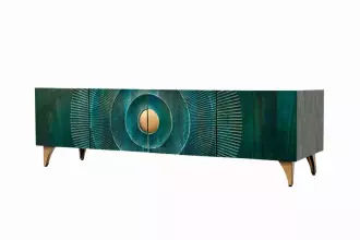 Televizní stolek GOLDEN SUNSET 180 CM tyrkysový masiv mango