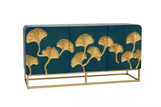 Komoda GINKGO 3D 160 CM tyrkysová/zlatá masiv mango